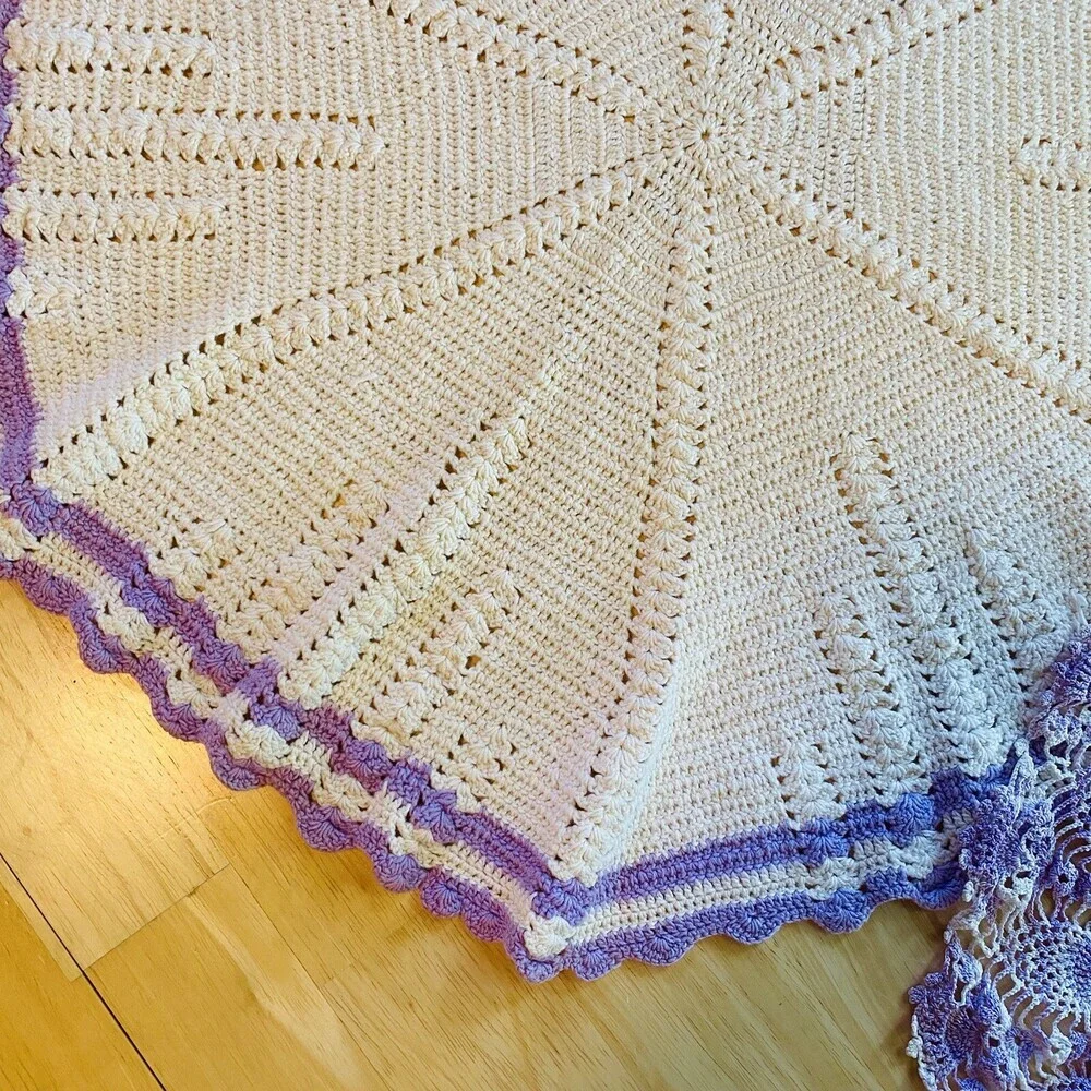 Lot of 2 Vintage Handcrafted Crocheted Doilies Purple/White Mix Cottage Core